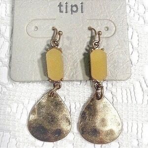 Tipi Earrings Gold Tone Teardrop Druzy Stone Dangle Drop Pierced Jewelry‎